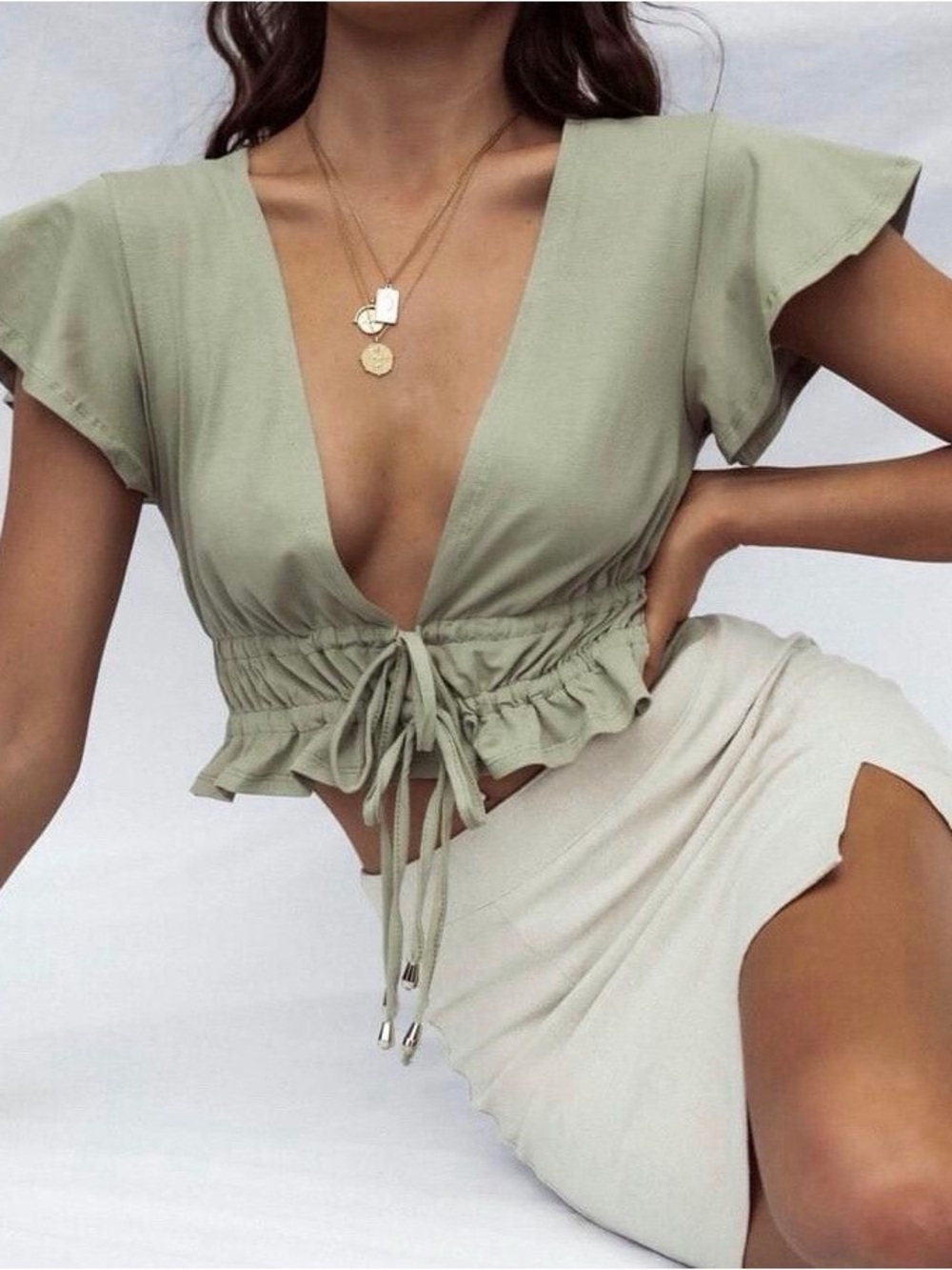 3/$25!!! Princess Polly Green Tie Front Top